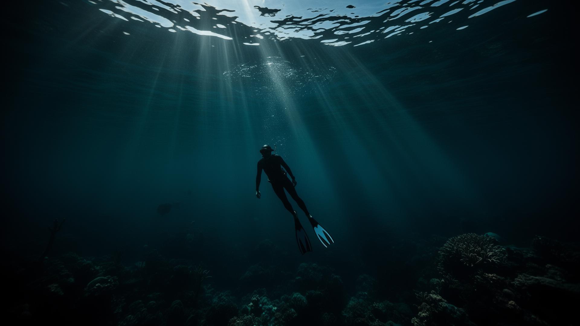 Freediver beneath the surface of the Arabian Sea